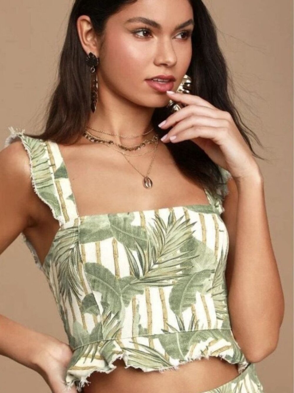 Show Me Your MuMu Green Palm Print Crop Top